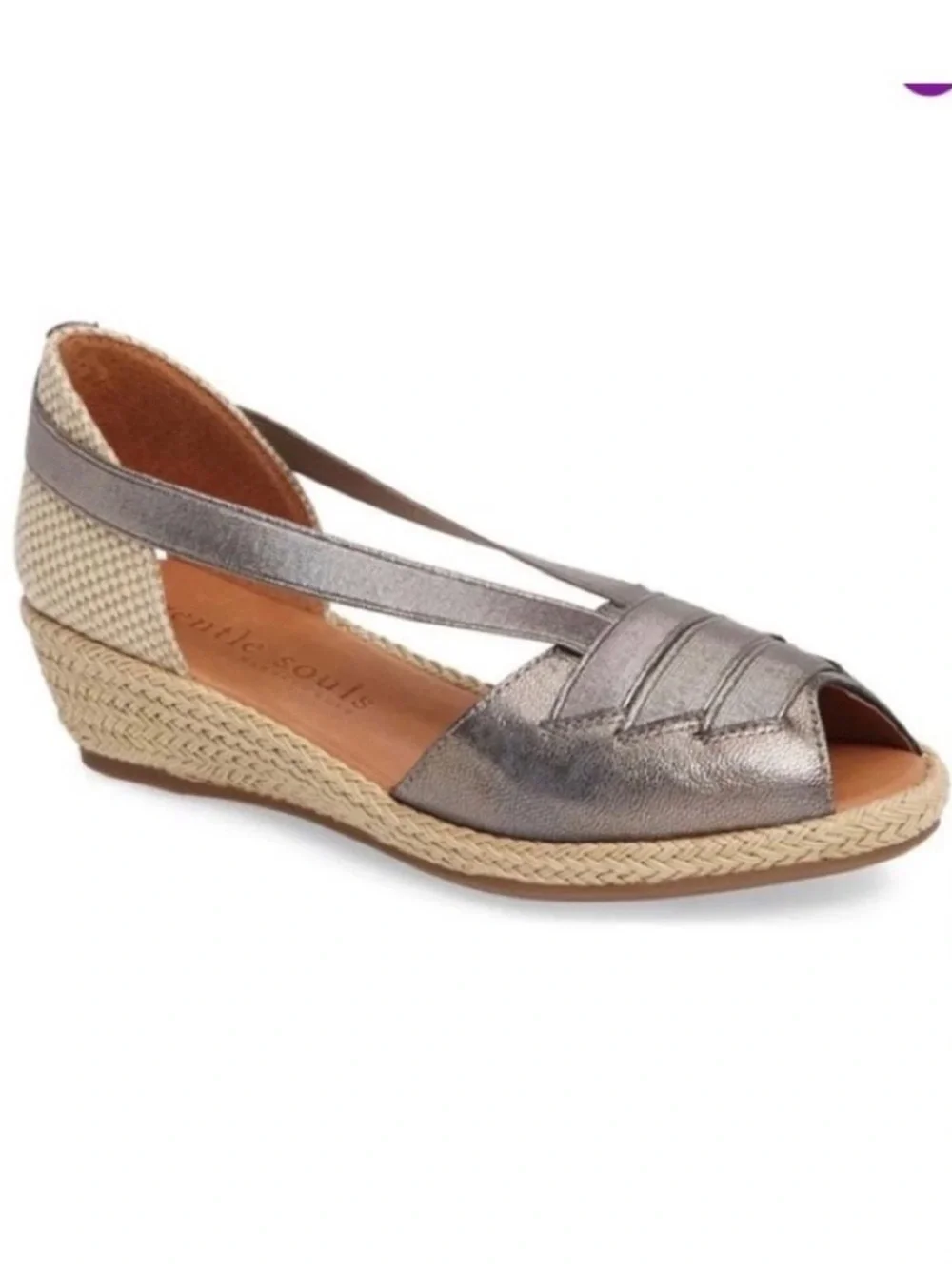 Gentle Souls Lena Metallic Stretch sandals Espadrilles Leather woven low Wedge
